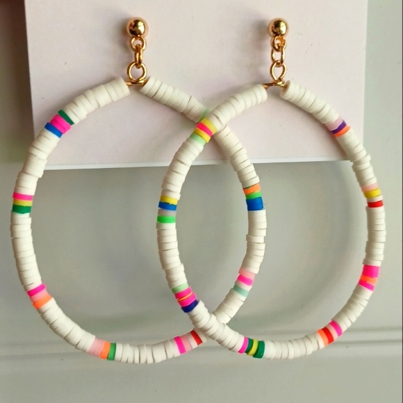 LC LAUREN CONRAD BEADED COLORFUL HOOP EARRINGS - Picture 4 of 4